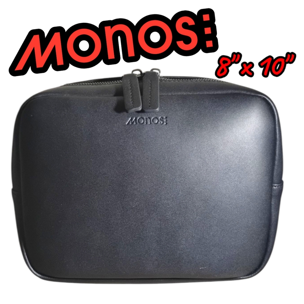 NWOT MONOS Black Vegan Leather Weekender Hygiene Bag 8"X10"X3"